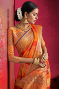Shades of orange woven uppada silk saree with brocade blouse - Buy online on Karagiri - Free shipping to USA