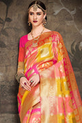 Shades of yellow and pink Intricate zari woven uppada saree - Buy online on Karagiri - Free shipping to USA