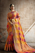 Sunrise orange zari woven Uppada saree with brocade blouse - Buy online on Karagiri - Free shipping to USA