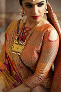 Sunrise orange zari woven uppada silk saree with brocade blouse - Buy online on Karagiri - Free shipping to USA