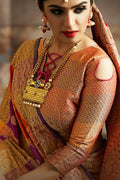 Sunrise orange zari woven uppada silk saree with brocade blouse - Buy online on Karagiri - Free shipping to USA