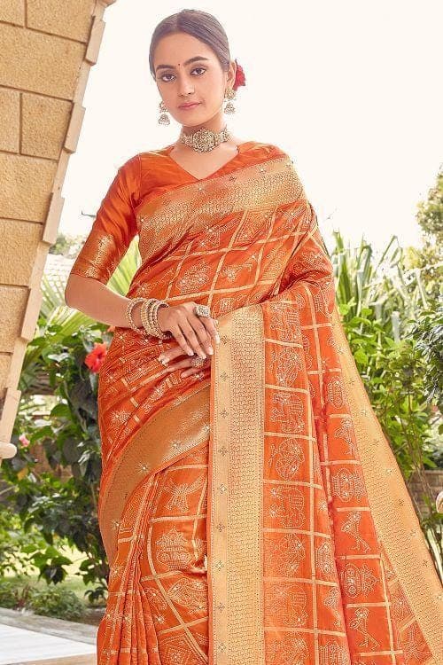 orange uppada saree