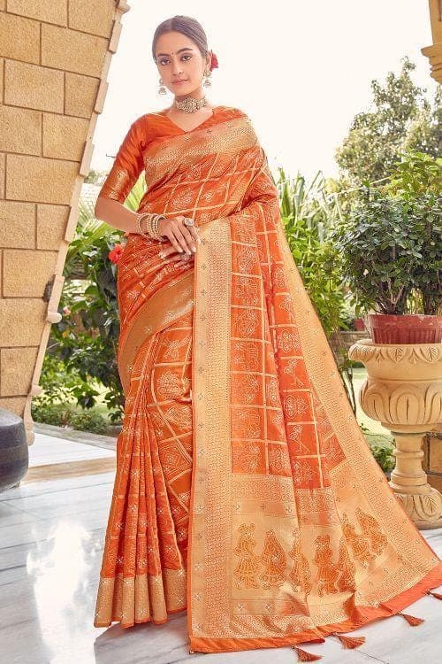 orange uppada saree
