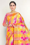 Yellow And Pink Uppada Saree