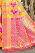 Yellow And Pink Uppada Saree
