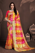 Uppada Silk Saree Yellow,Pink Zari Woven Uppada Saree saree online