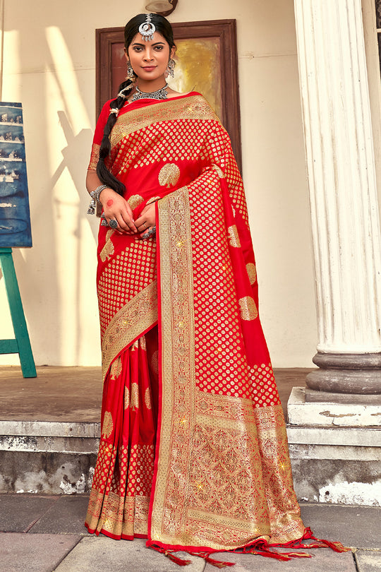 Scarlet Red Banarasi Saree