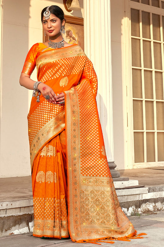 Marigold Orange Banarasi Saree