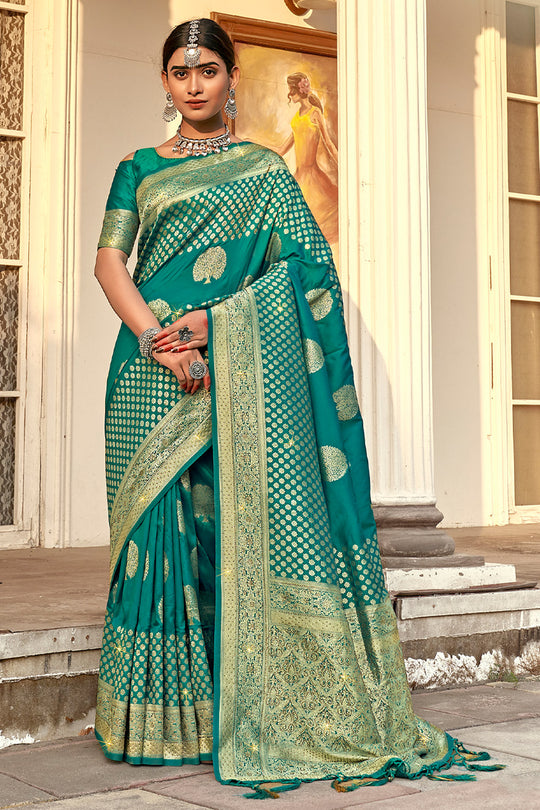 Teal Green Banarasi Saree